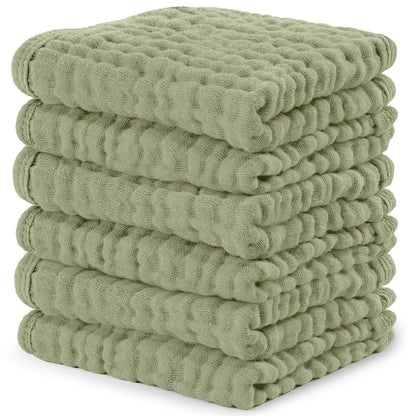 Comfy Cubs Toallitas de Muselina para Bebé, 6 Capas, Paquete de 10 - Paquete de 6 25x25 cm - Salvia