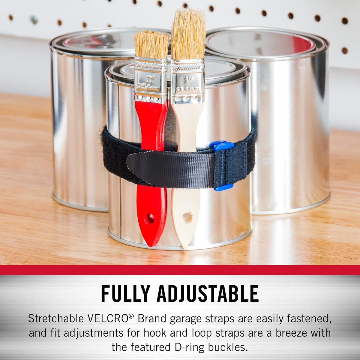 VELCRO Brand Garage Organization Correas elásticas de cincha, color negro | Correas reutilizables de 1 pulgada de ancho para agrupar postes y estacas, gestionar cables de herramientas eléctricas