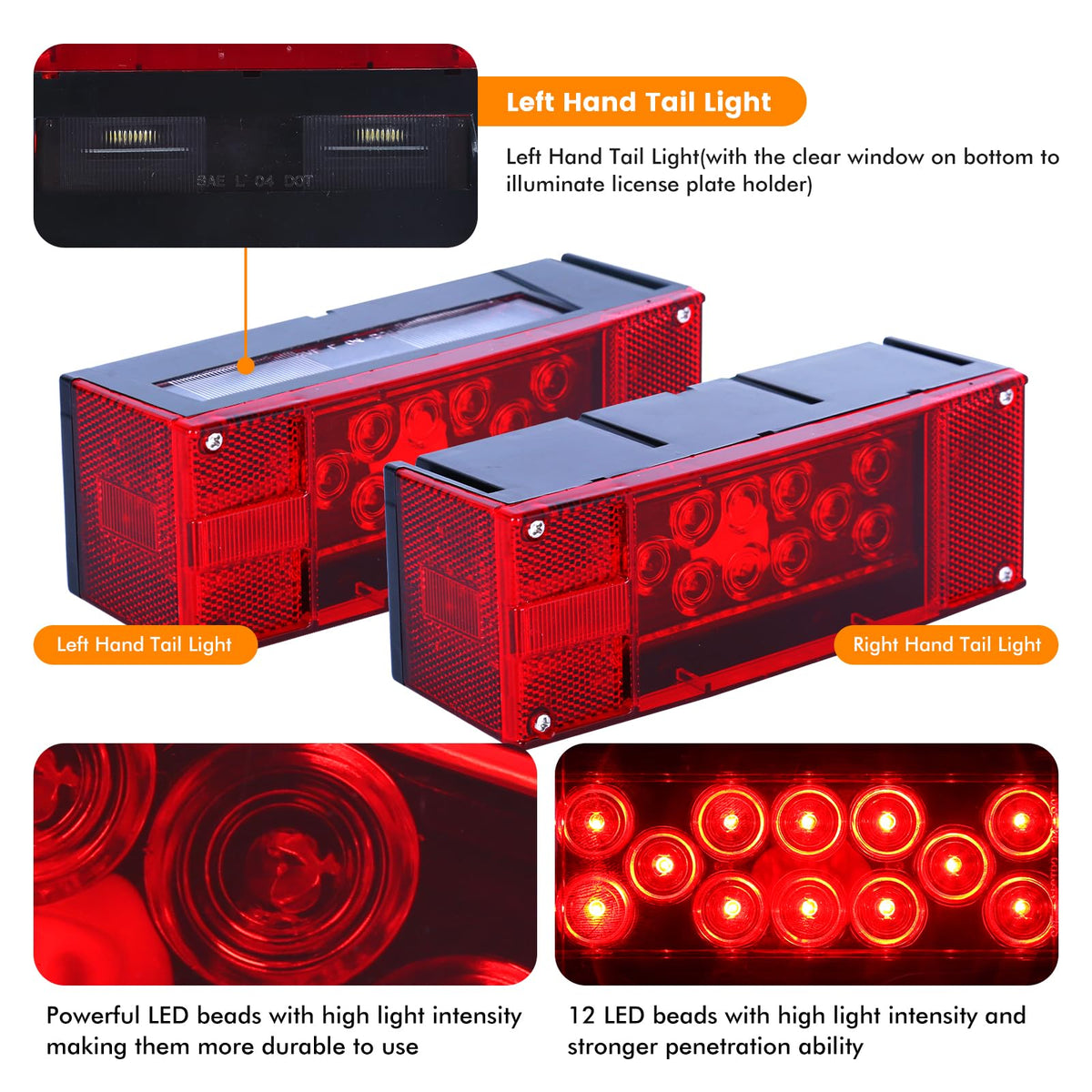 MaxxHaul 70468 12V LED Low Profile Submersible Rectangular Trailer Light Kit