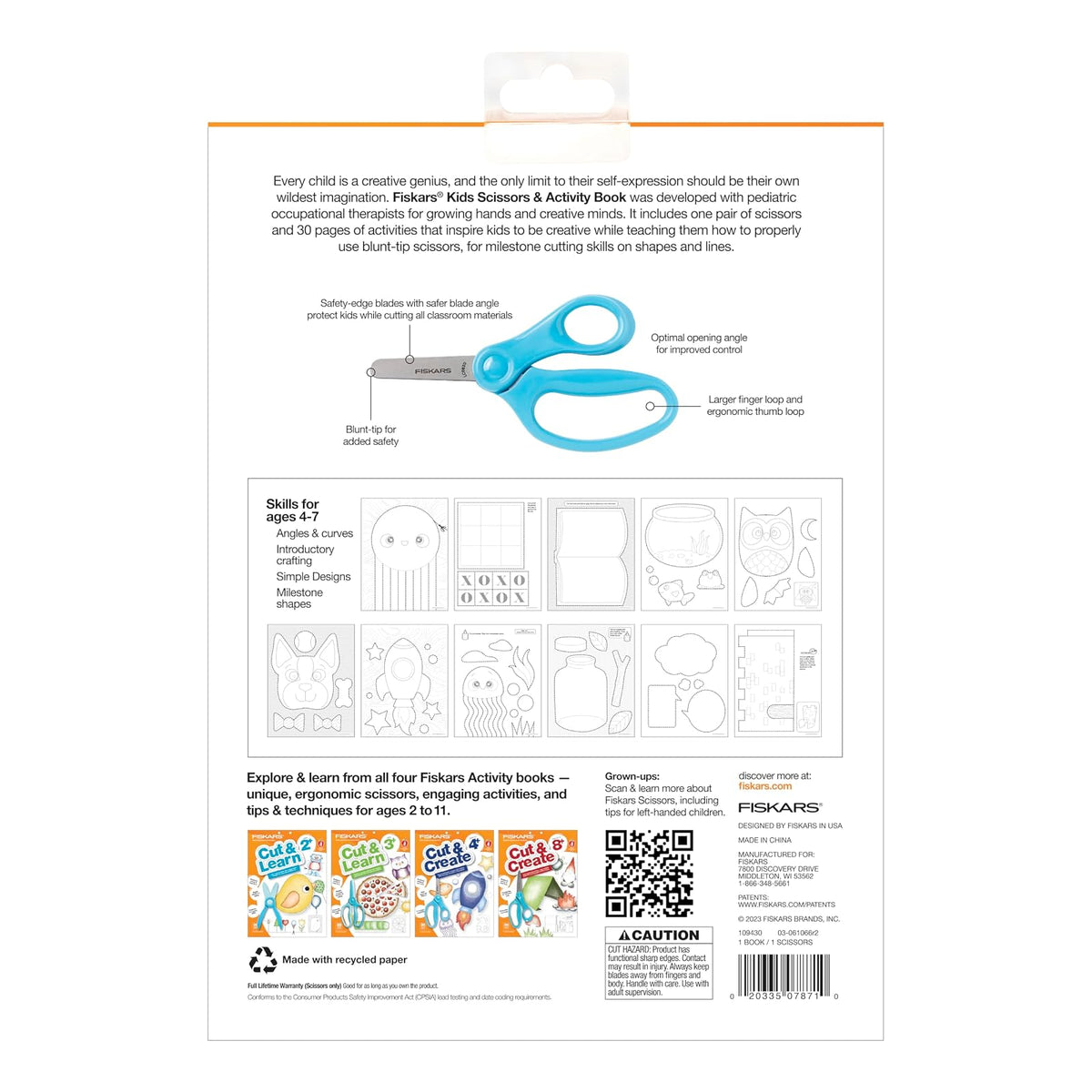 Fiskars Cut & Create - Libro de actividades con tijeras para niños de 5 pulgadas, a partir de 4 años
