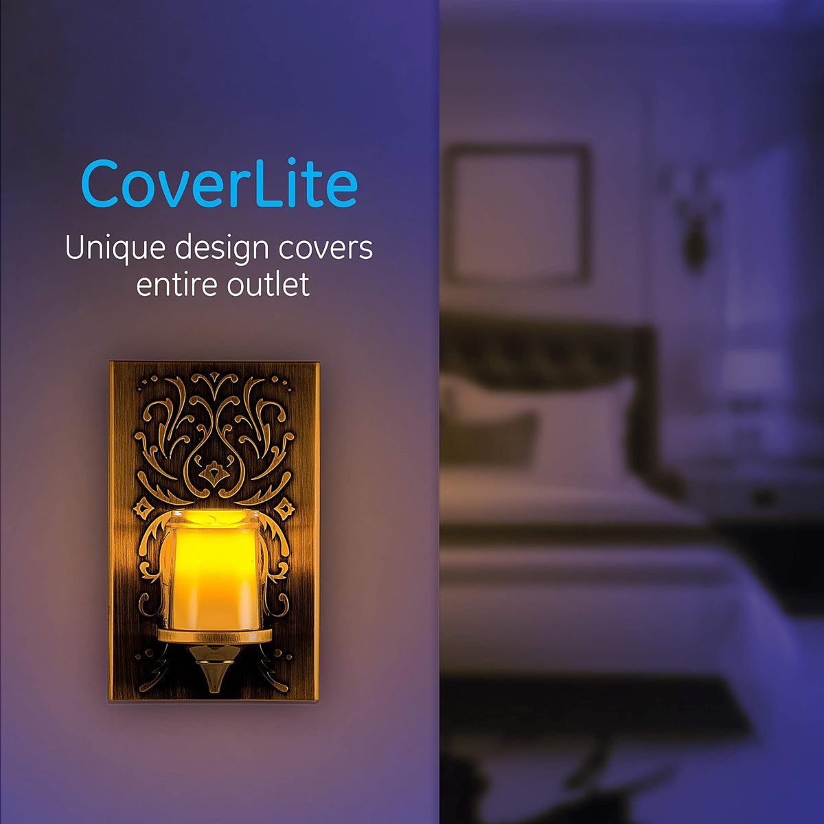 Luz de noche GE LED CandleLite, enchufable, sensor de anochecer a amanecer, encendido/apagado automático, luz ámbar cálida, ahorro de energía, acabado de bronce frotado con aceite, 11258
