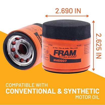 Fram Filtro de Aceite Extra Protección PH6607, Negro | Sustituye a WC21 51461 BW5141 WF2096 1699830 1661964-5 150-2002 150-2003 150-2004 150-2006 150-2043 51365. B-198 LF3571 OC