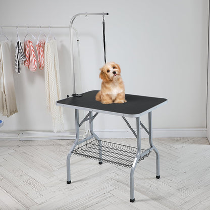 VEVOR Mesa Plegable de Aseo para Mascotas Mesa de 914,4x609,6 mm Mesa de Aseo para Perros Capacidad de Carga de 149,7 kg Mesa de Peluquería para Perros de Acero Inoxidable con 1 Pinza 2 Cuerdas 1 Asa