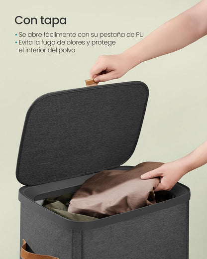 SONGMICS Cesto para la Ropa Sucia de 100 L, Bolsa de Basura, Bolsa Extraíble, Fácil Montaje, con Asas, 42 x 32 x 75 cm Negro Tinta MLCB811BH01