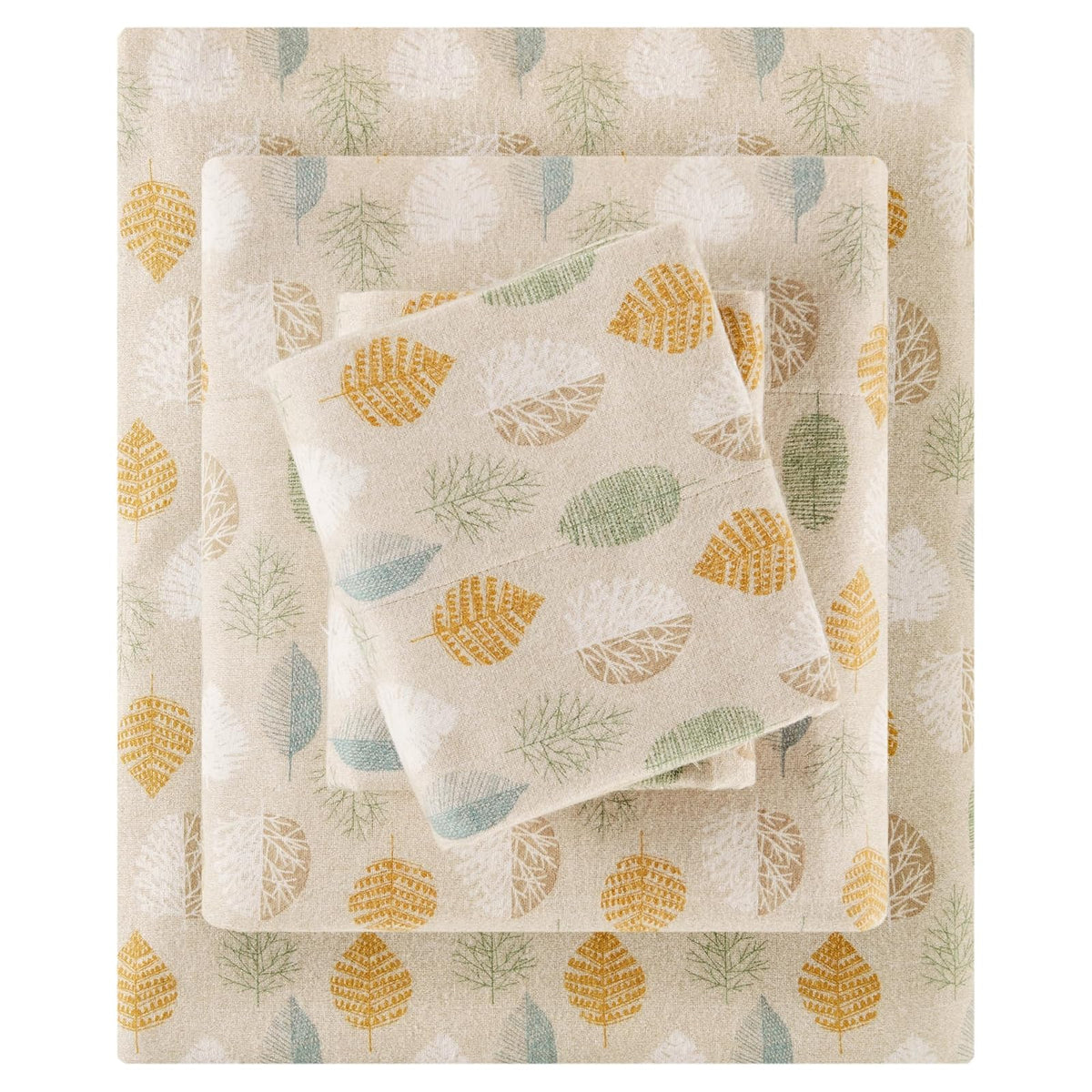 True North Juego de Sábanas de Franela 100% Algodón 4 Piezas - Multi Leaves - Twin