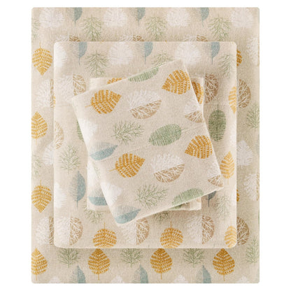 True North Juego de Sábanas de Franela 100% Algodón 4 Piezas - Multi Leaves - Twin