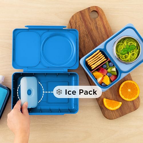 Omie OmieBox UP Bento Box para niños, lonchera aislada, tarro de alimentos térmico aislado al vacío a prueba de fugas, bolsa de hielo más fría, 2 compartimentos (azul cósmico)