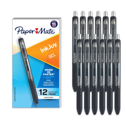 Paper Mate Inkjoy Gel Pen, Fine Point, Box of 12, Black (1951720)