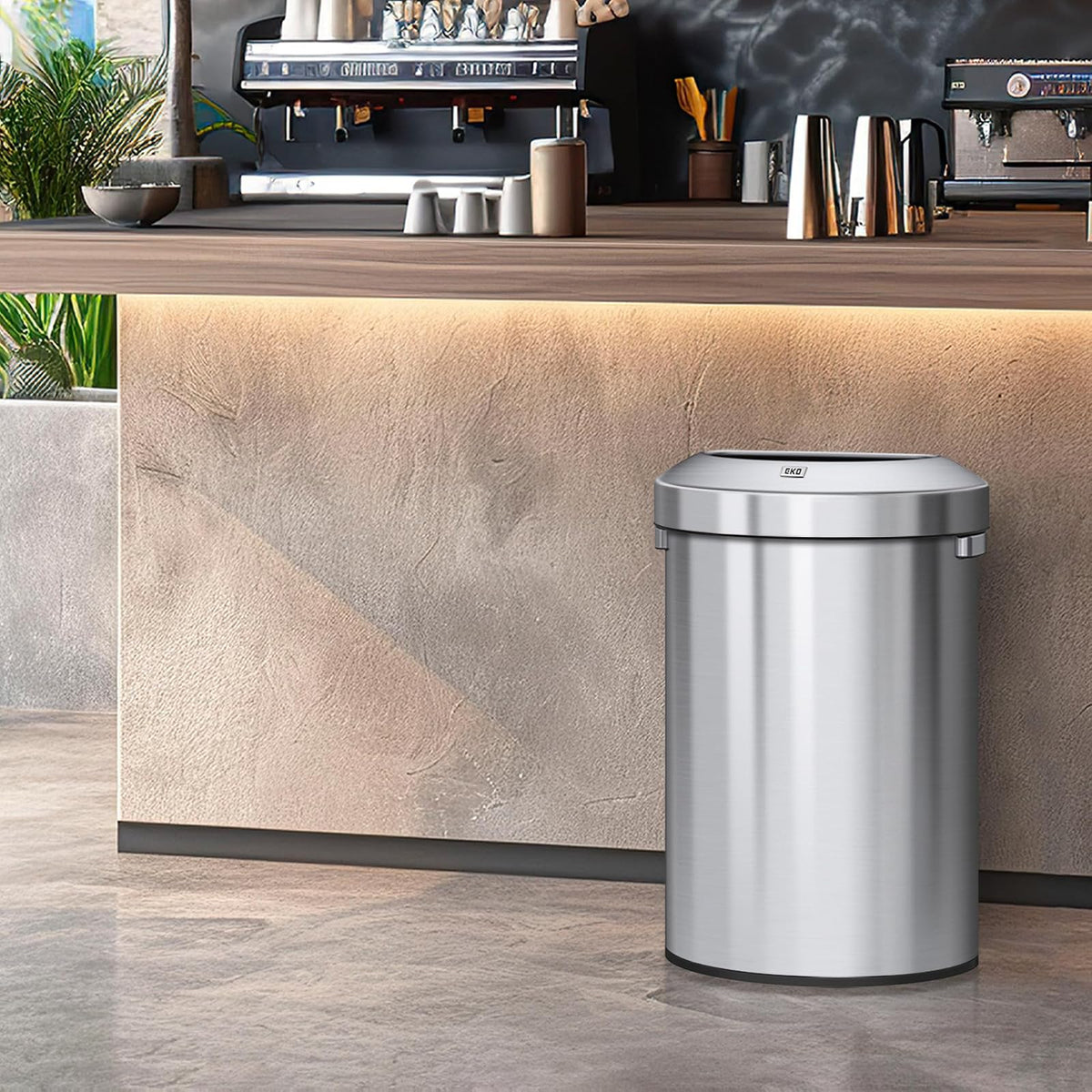 EKO Urban Bote de Basura Comercial 60 L con Tapa Abierta | Acero inoxidable cepillado, sin tapa, bandeja drenaje, asa transporte