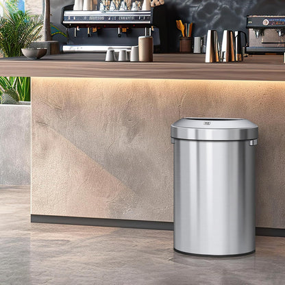 EKO Urban Bote de Basura Comercial 60 L con Tapa Abierta | Acero inoxidable cepillado, sin tapa, bandeja drenaje, asa transporte