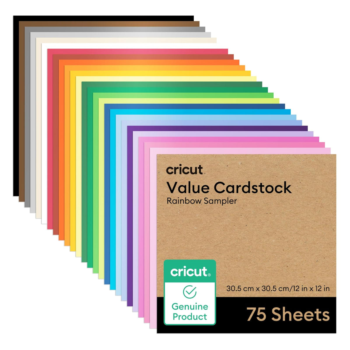 Cricut Value Cardstock, Rainbow Sampler - 12 x 12 pulgadas (75 hojas)