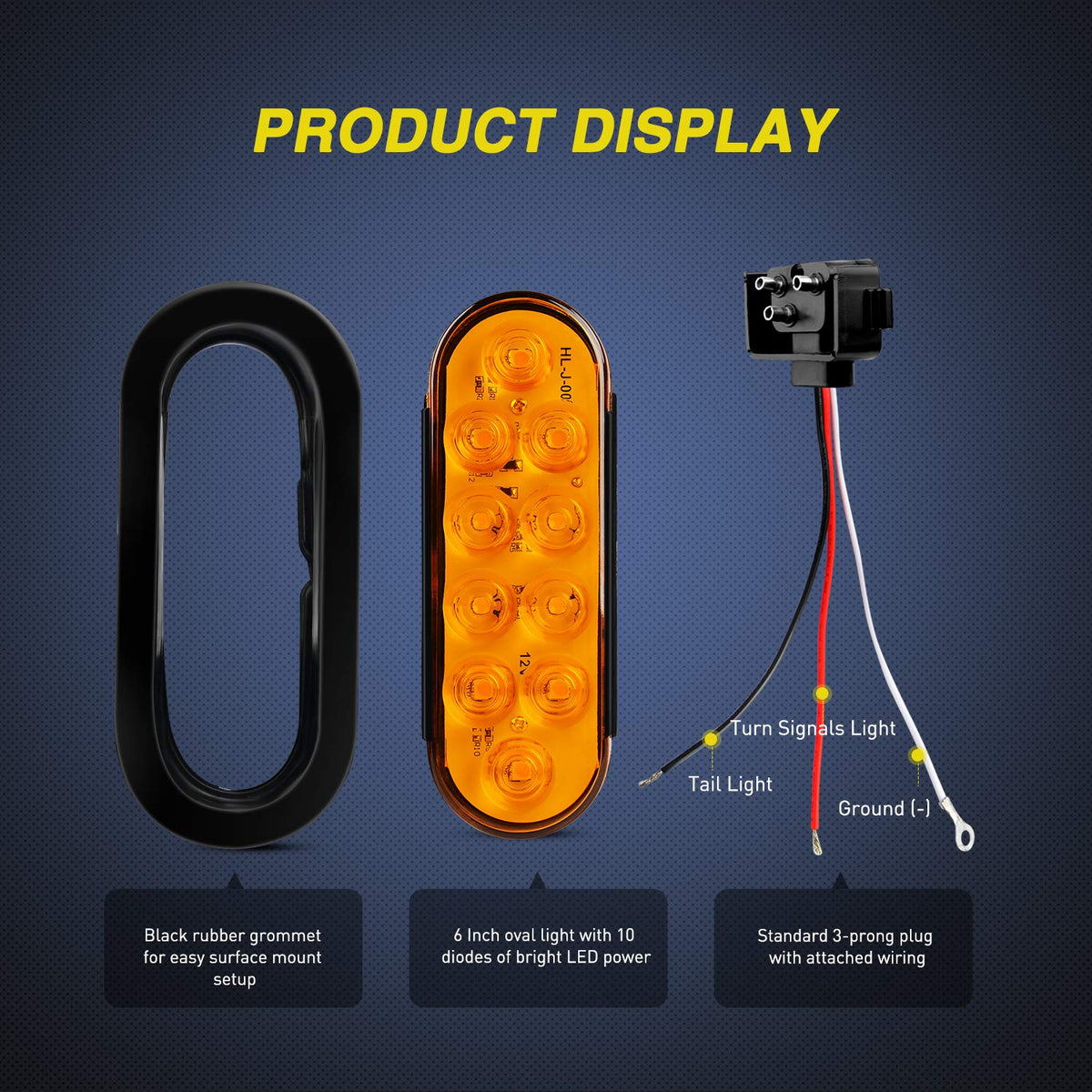 Nilight Luces Traseras LED Ovaladas 6" Señales de Giro IP67 para Remolque Camión TL-08, Ámbar, 2 Unidades