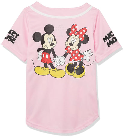 Disney Disney's Girls Mickey & Minnie Mouse Baseball Jersey - Classic Mesh Button Down Shirt Camisa Niñas