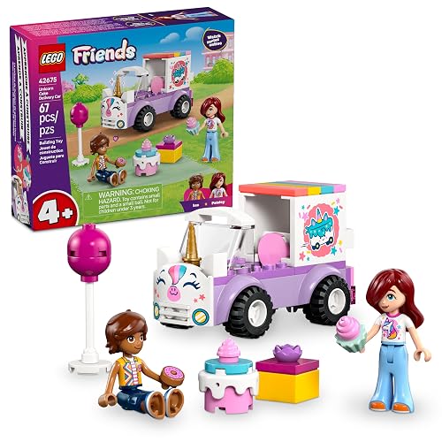 LEGO Friends Auto-Unicornio de Reparto de Pasteles – Juguete – 2 Minipersonajes – Regalo, Pastel, Globo y Dona – Regalo para Niñas, Niños y Preescolares Mayores de 4 Años – 42675