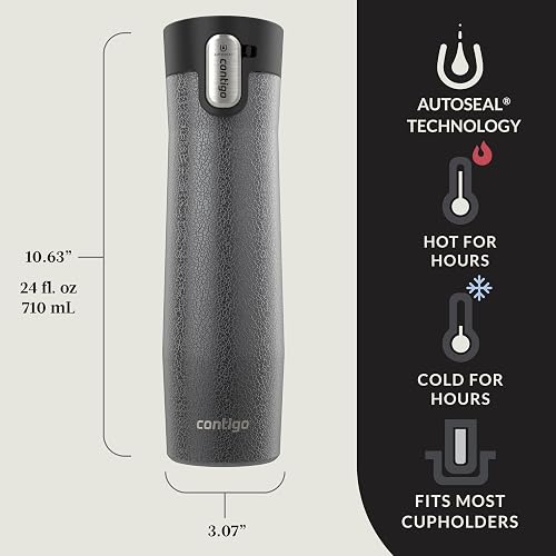 Contigo Vaso Térmico Acero Inoxidable 710 ML Gris Cristalino Antiderrames West Loop Tapa de Fácil Limpieza Aislamiento Térmico