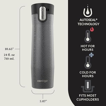 Contigo Vaso Térmico Acero Inoxidable 710 ML Gris Cristalino Antiderrames West Loop Tapa de Fácil Limpieza Aislamiento Térmico