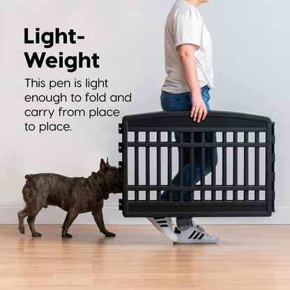 IRIS USA Corral de Ejercicio de 6 Paneles de 61 cm con Puerta, , Mantiene a las Mascotas Seguras, Fácil de Montar y Almacenar, Personalizable, con Patas de Goma Antideslizantes, Negro