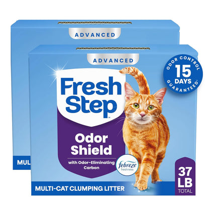 Fresh Step Advanced Multi-Cat Clumping Cat Litter con control de olores, 37 lb (16.8 kg) en total (2 packs de 18.5 lb)