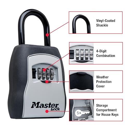 Master Lock Caja de seguridad, pon tu propia combinación, capacidad para 5 llaves, Talla portable, 5 Key Capacity, Negro