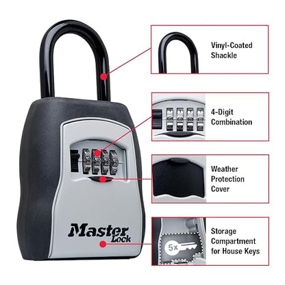 Master Lock Caja de seguridad, pon tu propia combinación, capacidad para 5 llaves, Talla portable, 5 Key Capacity, Negro