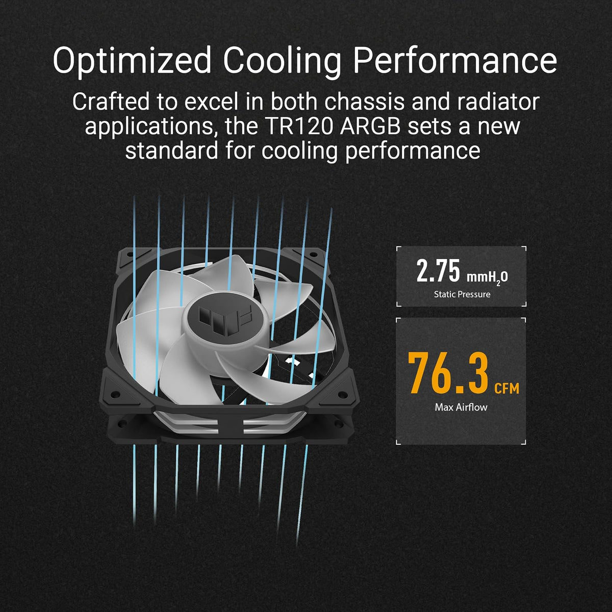 ASUS TUF Gaming TR120 ARGB Reverse Triple Pack Black Edition 120 mm Ventiladores (marco de 28 mm, presión estática a 2,75 mm H2O, flujo de aire 76,3 CFM, matriz LED de doble capa, sincronización Aura)