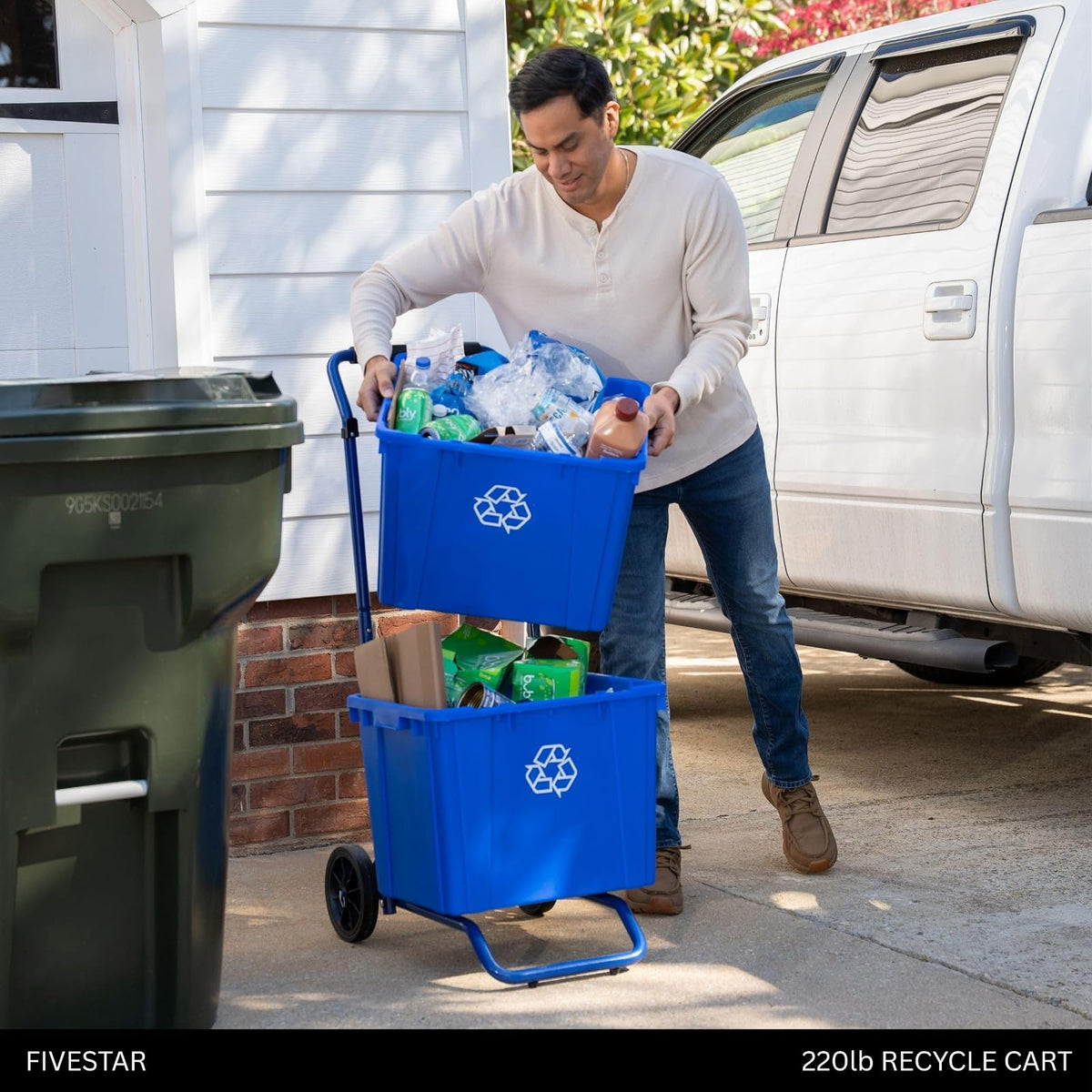 Five Star Carrito de Reciclaje para contenedores de Reciclaje, Capacidad de 200 Libras, Acero, Azul
