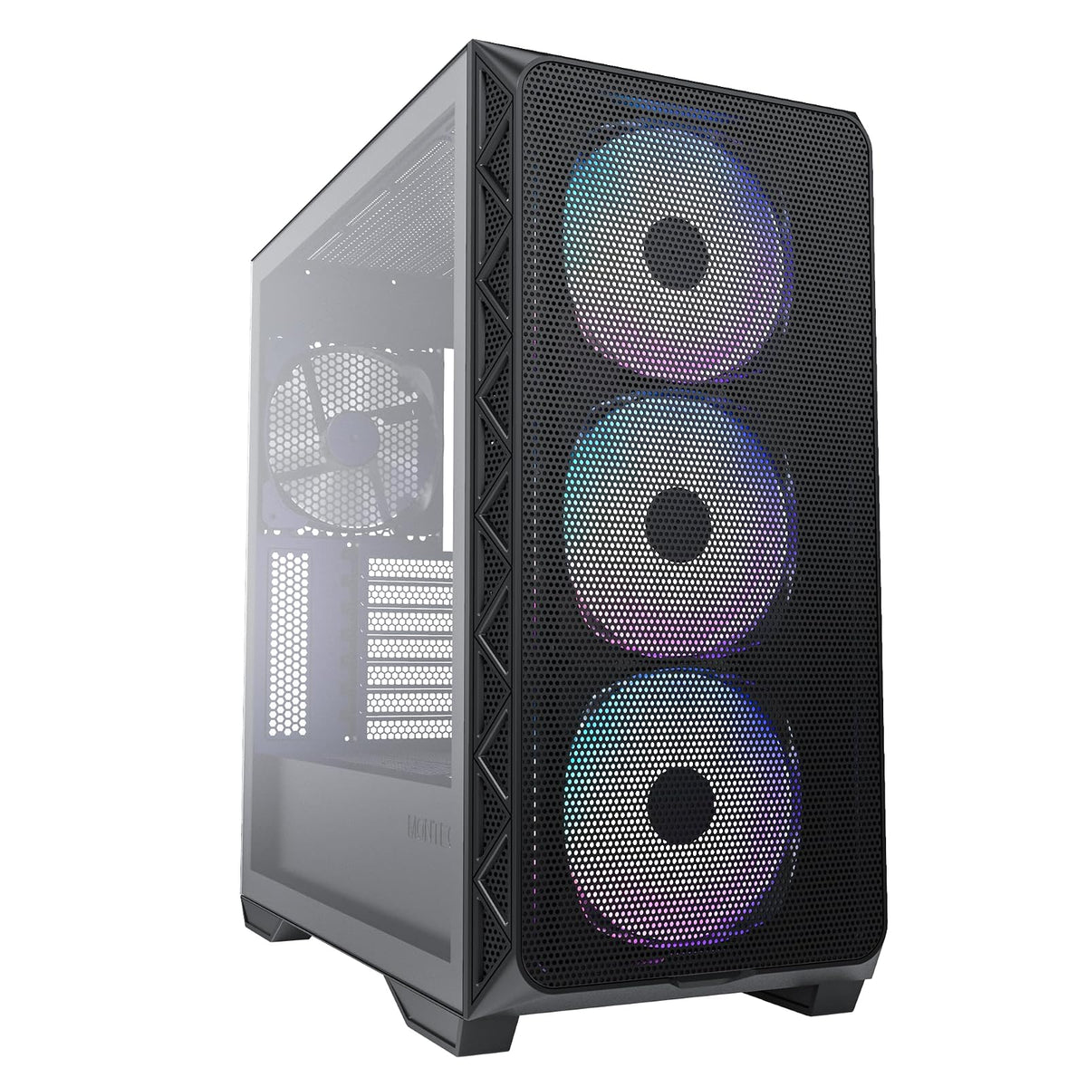 Montech AIR 903 MAX, E-ATX Mid Tower Case, alto flujo de aire, 3 x 140 mm ARGB PWM y 1 x 140 mm PWM ventiladores preinstalados, panel lateral de vidrio templado, malla frontal, tipo C, soporte 4090 GPU, negro