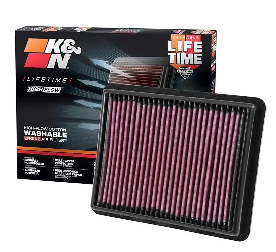 K&N Filtro de Aire de Motor Lavable para Mazda CX-5/CX-9/Mazda 6/Mazda 2 2012-2019, 33-3024, Negro/Rojo