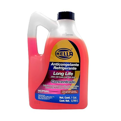 HELLA 358274061 HCPGAL Anticongelante Automotriz Long Life Rosa 3.78L Premezclado 33% Protección Anticorrosiva 5 Años o 240000km