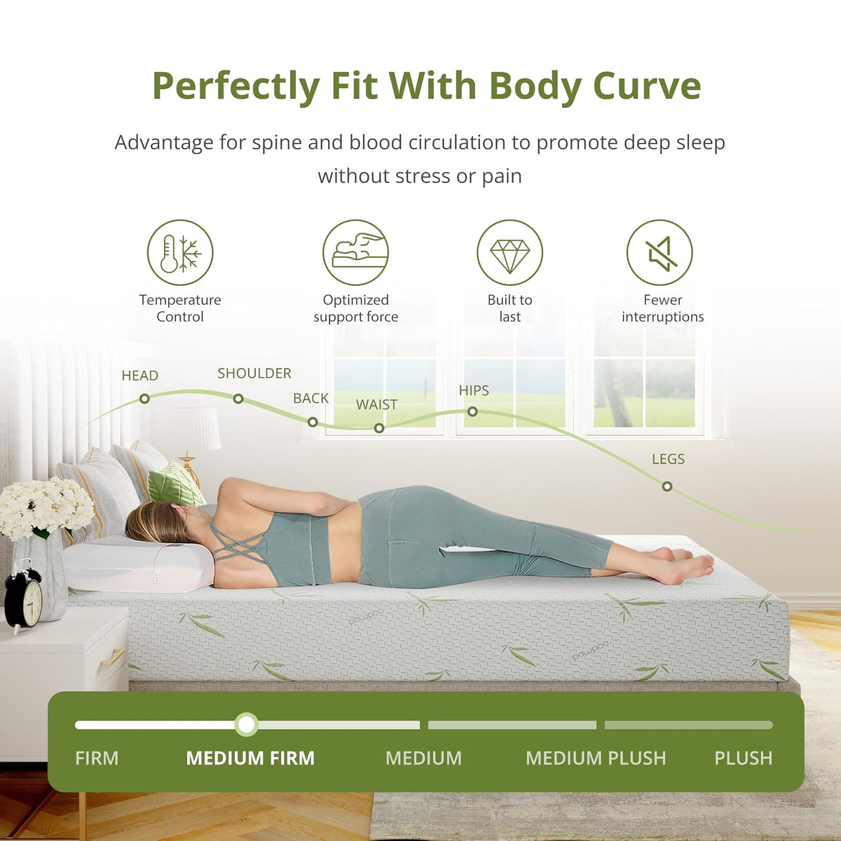 EGOHOME Colchón de tamaño Individual de 8 Pulgadas, Espuma viscoelástica de Gel de té Verde refrescante para Alivio de presión, Soporte Medio Firme, sin Fibra de Vidrio, Cama en una Caja, Certificado