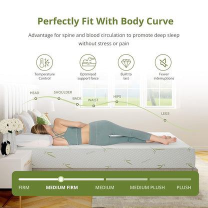 EGOHOME Colchón de tamaño Individual de 8 Pulgadas, Espuma viscoelástica de Gel de té Verde refrescante para Alivio de presión, Soporte Medio Firme, sin Fibra de Vidrio, Cama en una Caja, Certificado