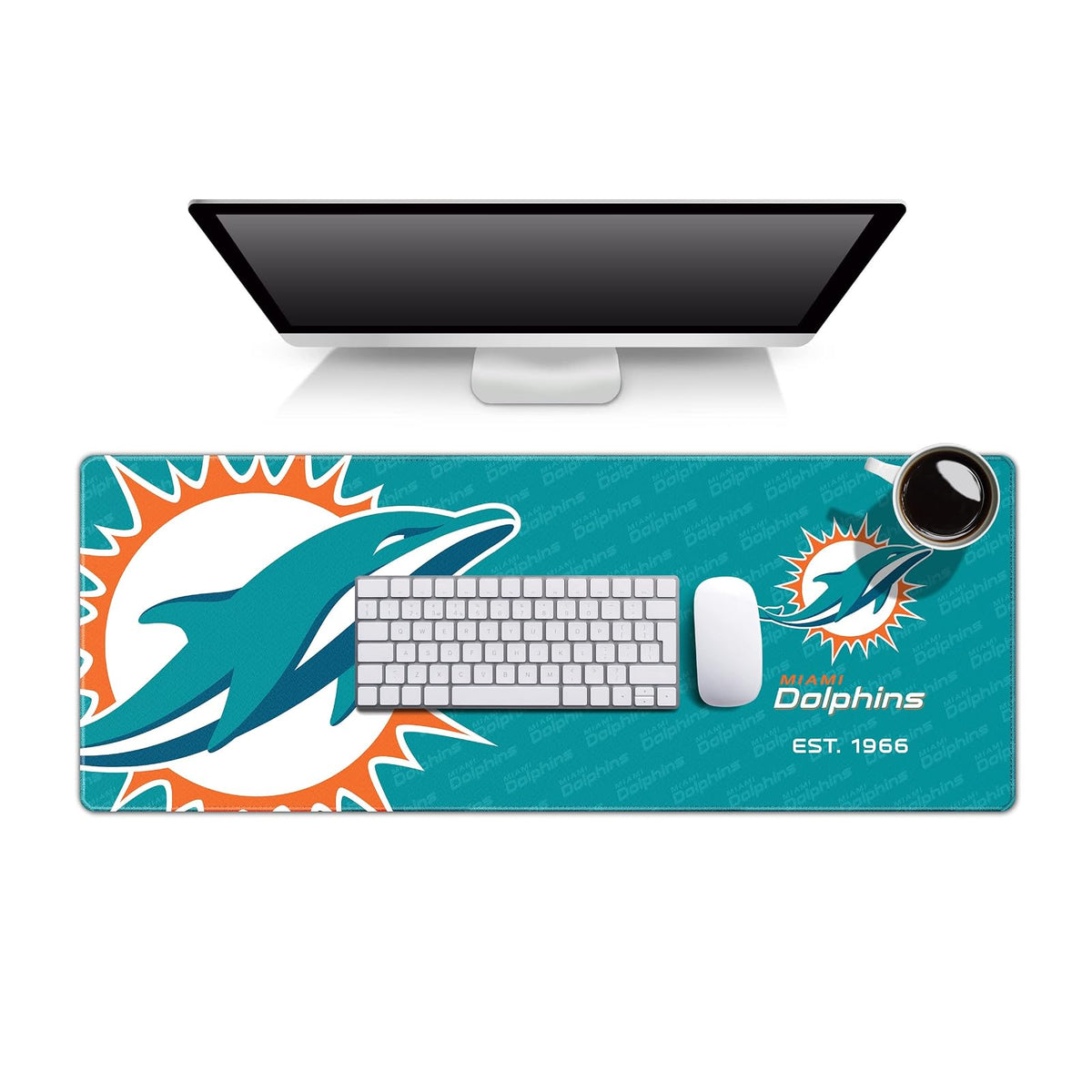 YouTheFan Tapete para Escritorio NFL con Logo de tu Equipo - 30.5 x 80 cm - Miami Dolphins