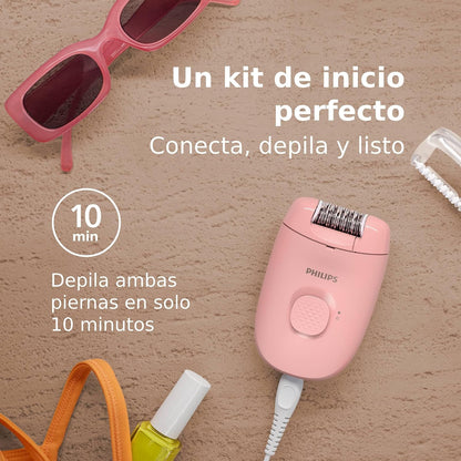 Philips Depiladora Eléctrica Serie 2000 para Mujer Uso en Piernas y Cuerpo | Elimina el vello desde la raíz | Depilación suave y eficaz | Incluye cabezal masajeador | BRE227/00