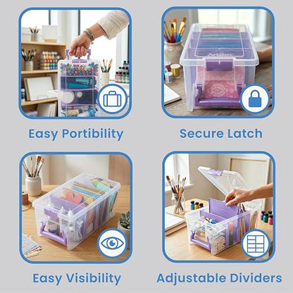 ArtBin - Organizador portátil de manualidades con 3 divisores, estuche de almacenamiento de plástico transparente para suministros de arte y manualidades
