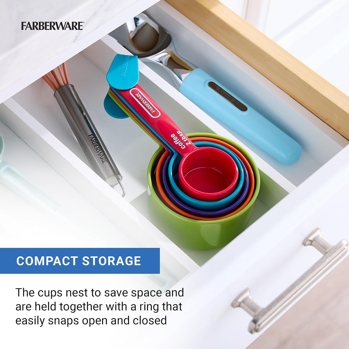 Farberware 5216439 Professional Plastic Measuring Cups with Coffee Spoon, Set of 5, Assorted Colors