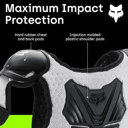 Fox Racing PeeWee Titan Youth Boys Roost Deflector MX/Off-Road/Dirt Bike Motorcycle Body Armor - Black/Silver / Medium/Large
