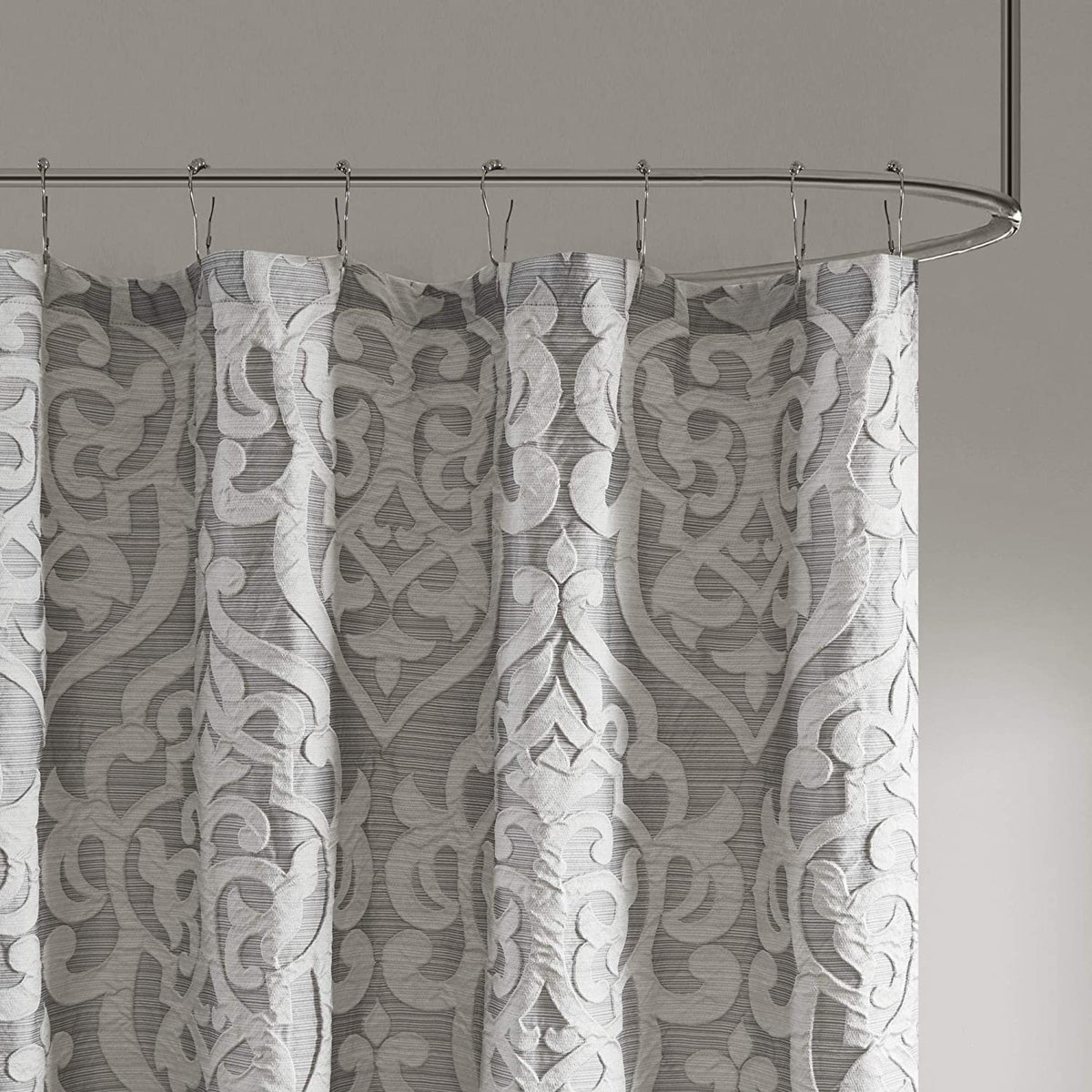 Madison Park Odette Cortina de Ducha de Tela Jacquard Texturizado de Lujo, medallón de Damasco Lavable a máquina, decoración Moderna del baño del hogar, Pantalla de privacidad para bañera, 72" x 72",