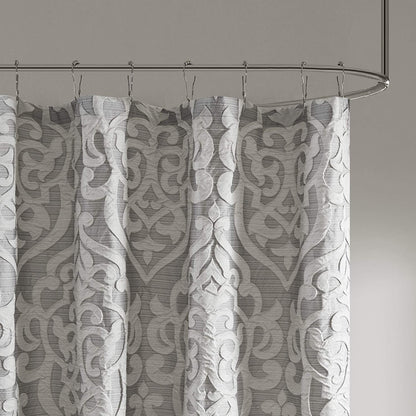 Madison Park Odette Cortina de Ducha de Tela Jacquard Texturizado de Lujo, medallón de Damasco Lavable a máquina, decoración Moderna del baño del hogar, Pantalla de privacidad para bañera, 72" x 72",