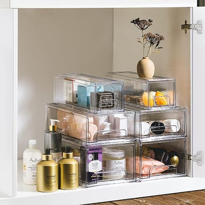 Sorbus Fridge Drawers - Clear Stackable Pull Out Organizer Bins - Food Storage Containers for Kitchen, Refrigerator, Freezer, Vanity Organization and Storage (2 Pack | Large)