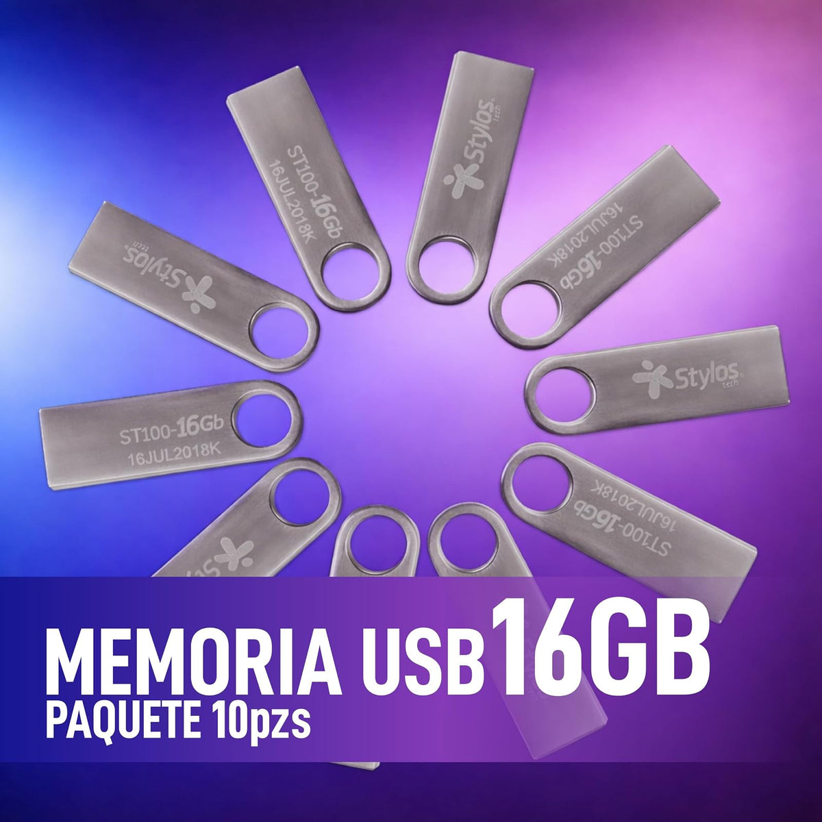 Stylos Paquete 10 Memorias USB 16GB 2.0 Metálica Tech