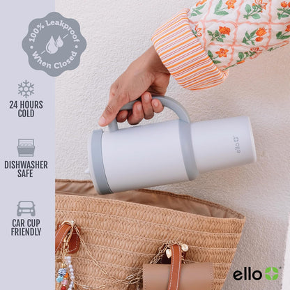 Ello Oasis - Vaso de 30 onzas con mango y popote retráctil, taza de acero inoxidable aislada reutilizable 100% a prueba de fugas, regalos para adolescentes, mujeres y hombres, mantiene el frío durante