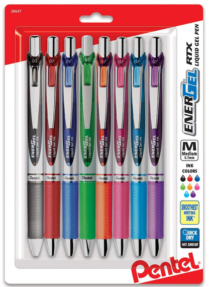 Pentel EnerGel Deluxe RTX Bolígrafo Retráctil de Tinta Gel Líquido, Punta de Metal - 0.7 mm - Multicolor 4 - 8 Unidad (Paquete de 1)