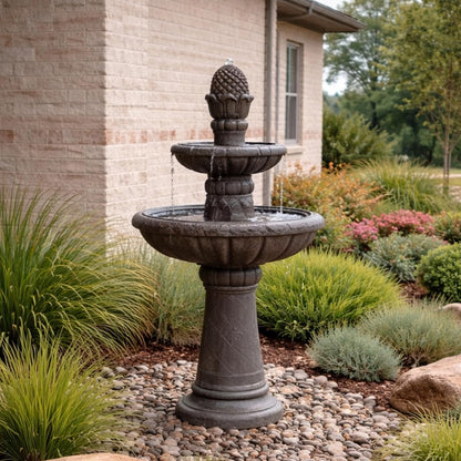 Teamson Home - Pedestal de piña de Lujo, 2 Niveles, Fuente de Cascada con Bomba para Patio al Aire última intervensión, jardín, Patio, terraza, 39 Pulgadas de Altura, Gris Hierro