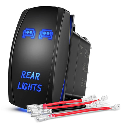 Nilight NI-RS05 Interruptor Basculante de Barra LED de 5 Pines, 20A/12V, Juego de Cables de Puente, Azul - Azul