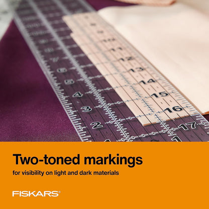 Fiskars - Regla de costura de 3 x 18 pulgadas con líneas de rejilla, suministros de costura y acolchado, suministros de arte y manualidades, transparente