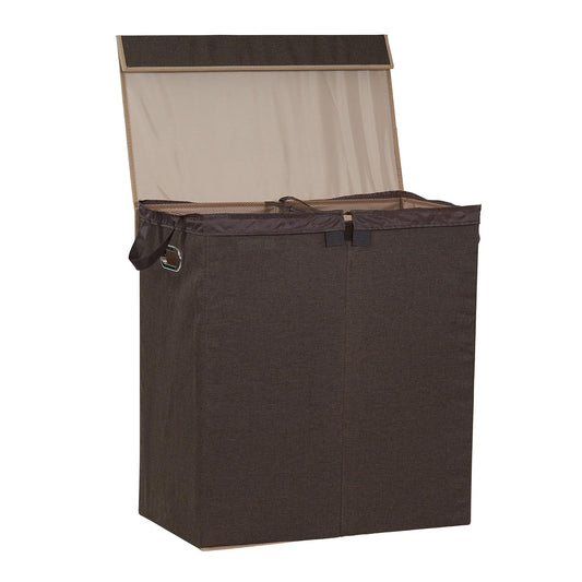 Household Essentials Doble Hamper lavandería Sorter con Tapa Cierre magnético, Coffee Linen, 14