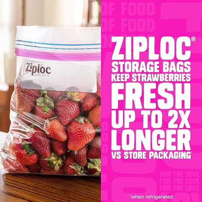 Ziploc Bolsas de Almacenamiento Reutilizables de 1 Quart, Tecnología Grip 'n Seal, Doble Cremallera, Transparente, Plástico, Extrusión o Soplado, 80 Piezas