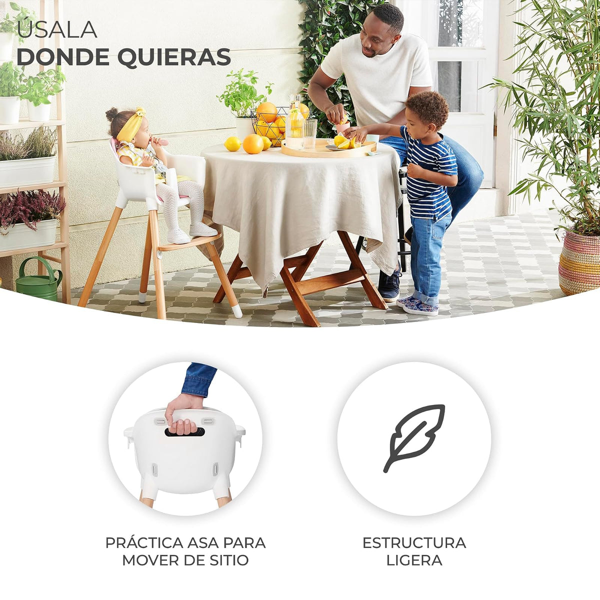 Kinderkraft SIENNA Silla alta, Periquera, Trona bebé, Portatil, Ergonómica, Fácil de limpiar, Patas de Madera, Bandeja Extraíble, para niños, 6 Meses - 5 años, Rosa
