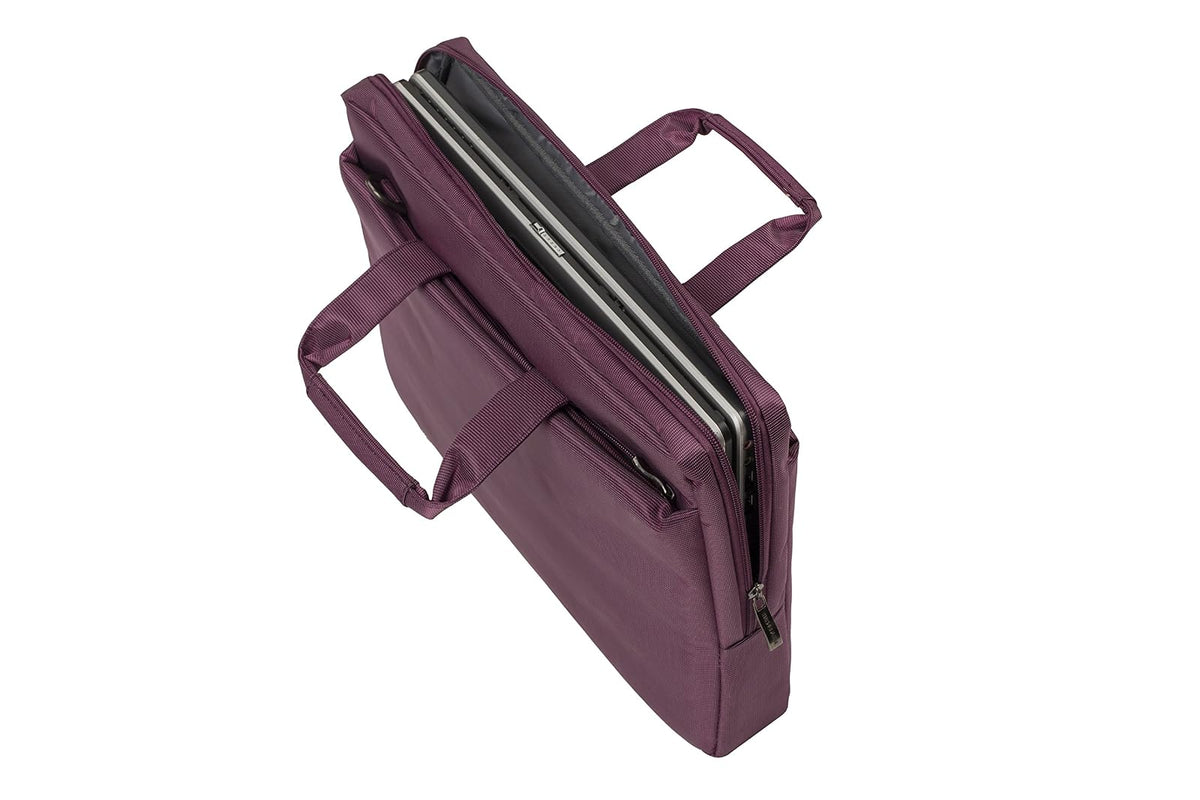 Rivacase 8231 Sofisticado Portafolio Slim Violeta para MacBook Pro Laptop 15.6" hecho de Tela Ultra-Resistente, espacio p/Tablet, Telefono y Documentos, Asas Acojinadas. De Alemania, Colección Central