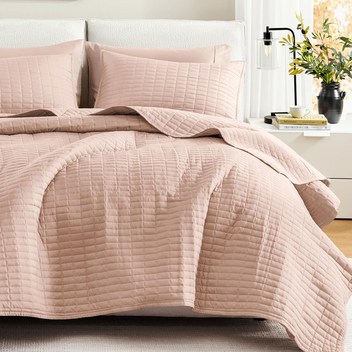 Comfort Spaces Kienna Juego de Edredón de Lujo Doble Cara - Quilt Full - Queen(90"x90") - Blush